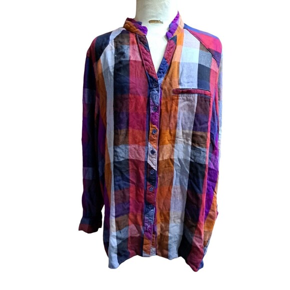 Melissa McCarthy Seven7 Plaid Shirt Womens Sz 2X High Low Button Up Top Preppy - Picture 1 of 11